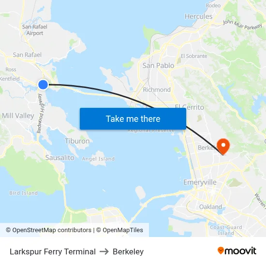 Larkspur Ferry Terminal to Berkeley map