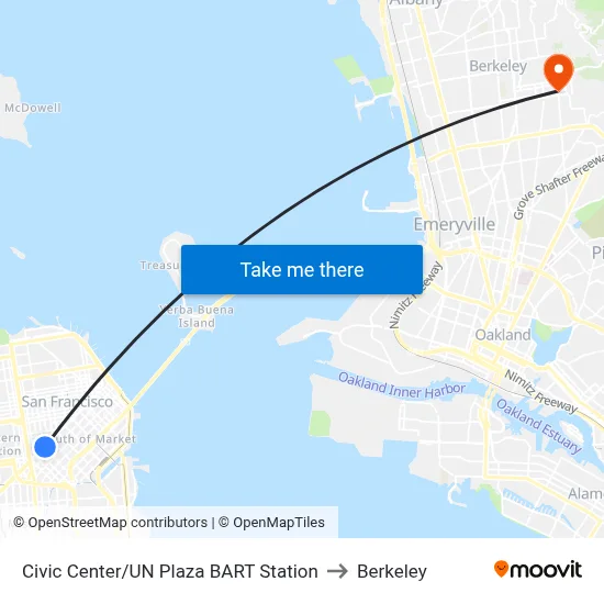 Civic Center/UN Plaza BART Station to Berkeley map