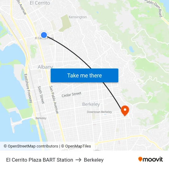 El Cerrito Plaza BART Station to Berkeley map