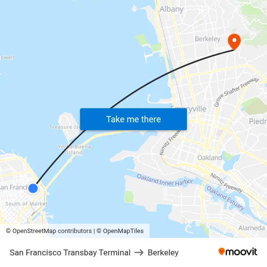 San Francisco Transbay Terminal to Berkeley map