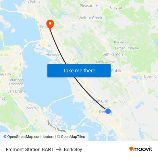 Fremont Station BART to Berkeley map