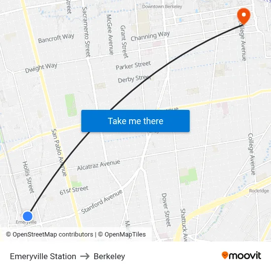 Emeryville Station to Berkeley map