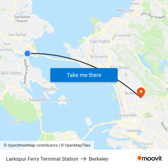 Larkspur Ferry Terminal Station to Berkeley map