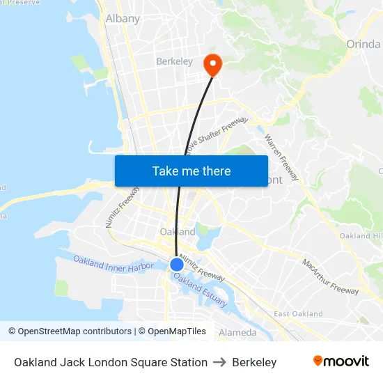 Oakland Jack London Square Station to Berkeley map