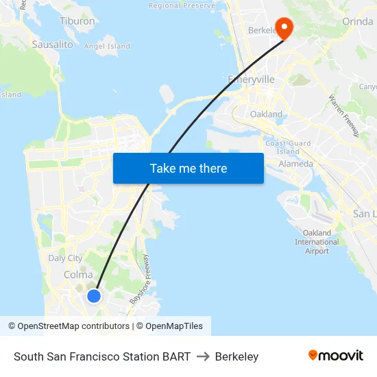 South San Francisco Station BART to Berkeley map