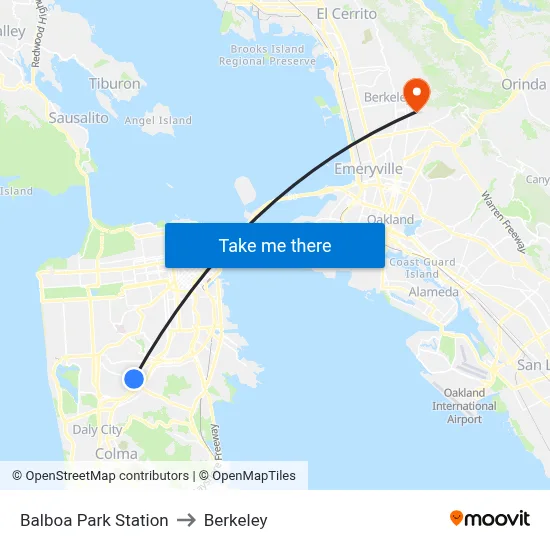 Balboa Park Station to Berkeley map