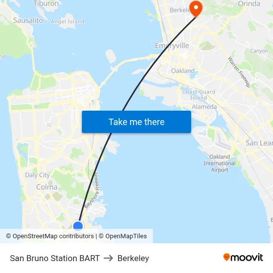 San Bruno Station BART to Berkeley map