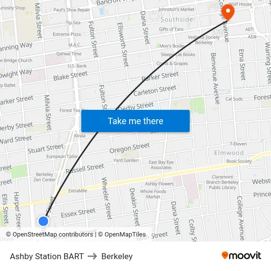 Ashby Station BART to Berkeley map