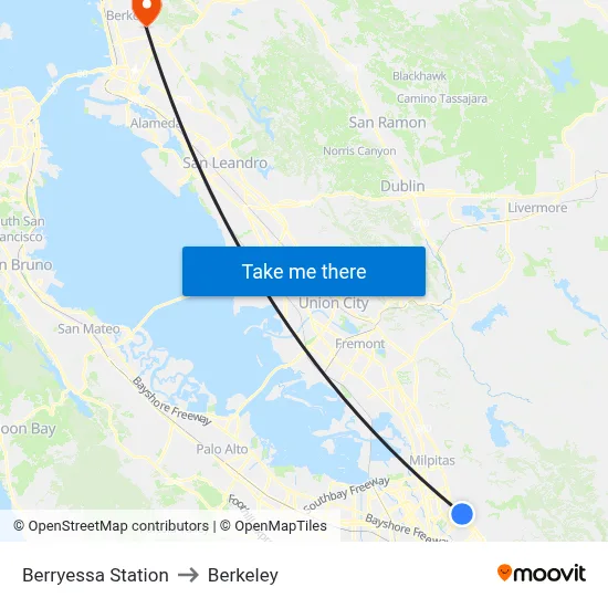 Berryessa Station to Berkeley map
