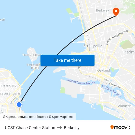 UCSF Chase Center Station to Berkeley map