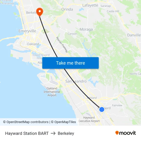 Hayward Station BART to Berkeley map