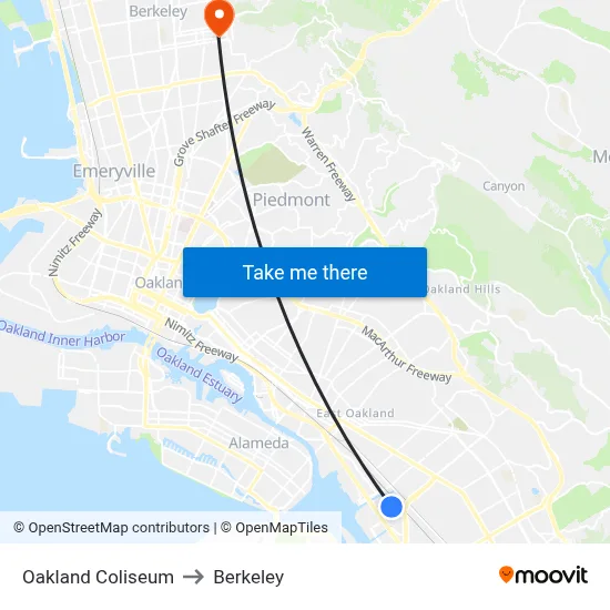 Oakland Coliseum to Berkeley map