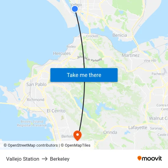 Vallejo Station to Berkeley map