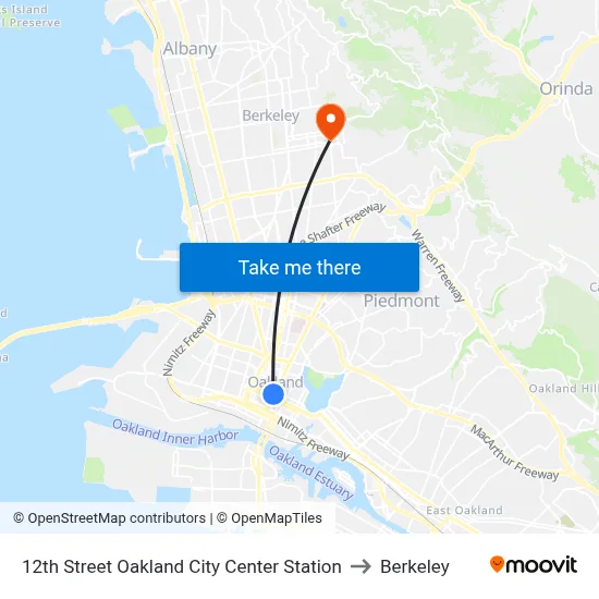 12th Street Oakland City Center Station to Berkeley map