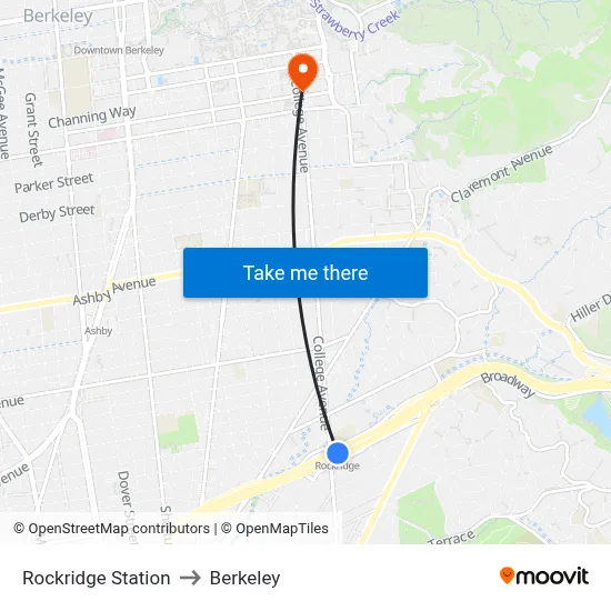 Rockridge Station to Berkeley map