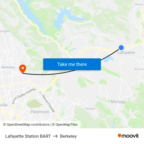 Lafayette Station BART to Berkeley map