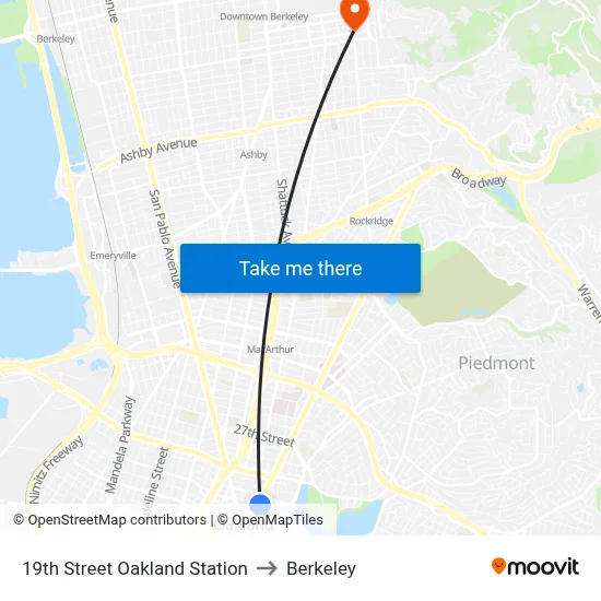 19th Street Oakland Station to Berkeley map