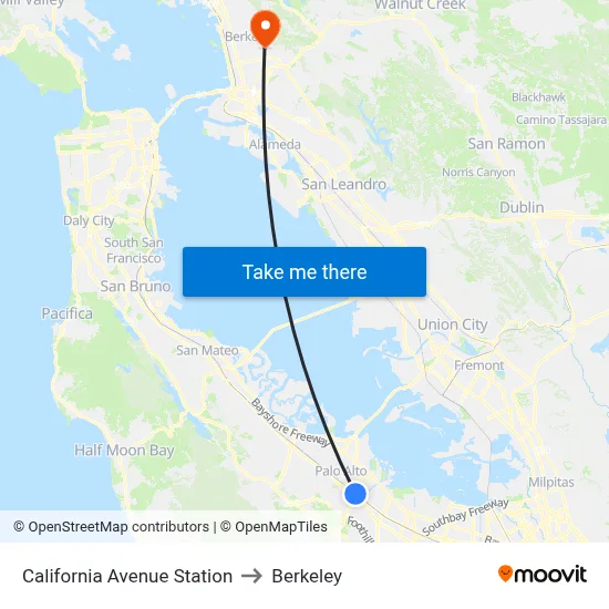 California Avenue Station to Berkeley map