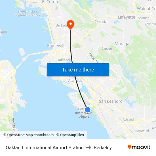 Oakland International Airport Station to Berkeley map