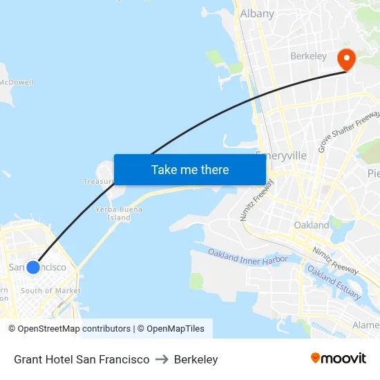 Grant Hotel San Francisco to Berkeley map