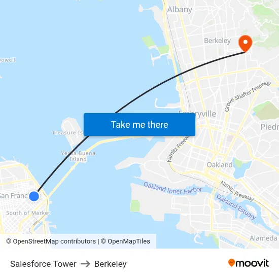 Salesforce Tower to Berkeley map