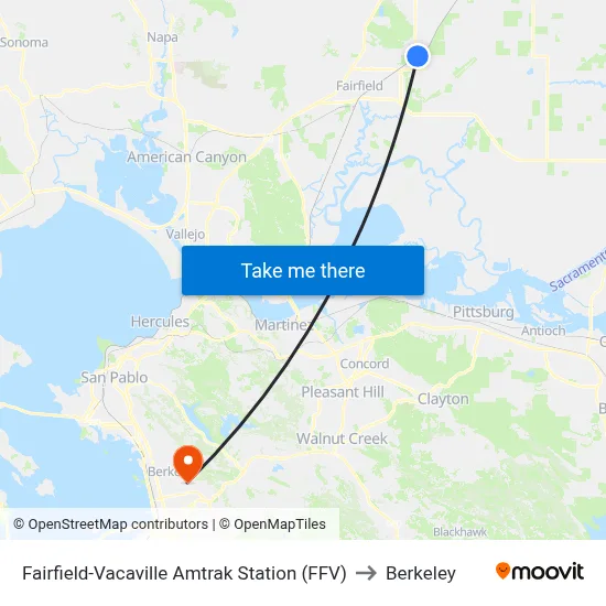 Fairfield-Vacaville Amtrak Station (FFV) to Berkeley map