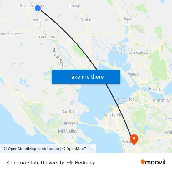 Sonoma State University to Berkeley map