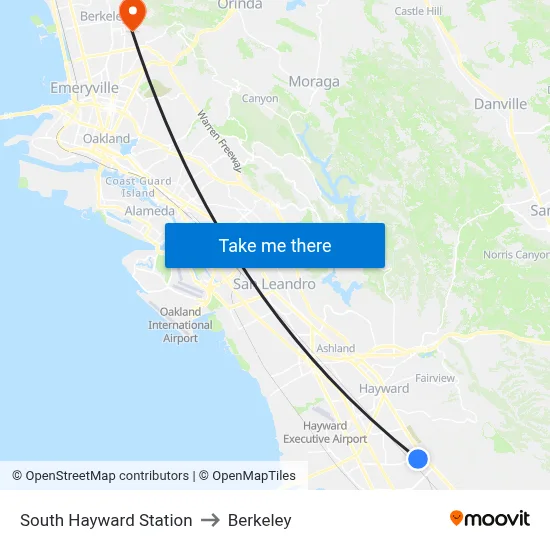 South Hayward Station to Berkeley map