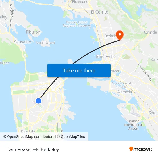 Twin Peaks to Berkeley map