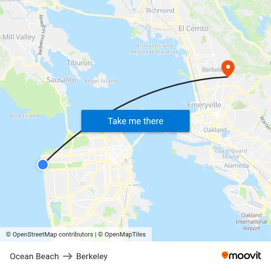 Ocean Beach to Berkeley map