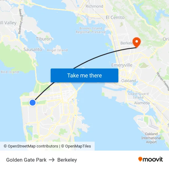 Golden Gate Park to Berkeley map
