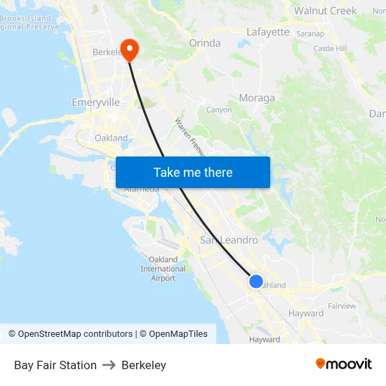Bay Fair Station to Berkeley map