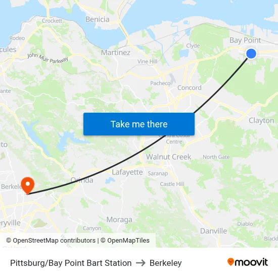 Pittsburg/Bay Point Bart Station to Berkeley map