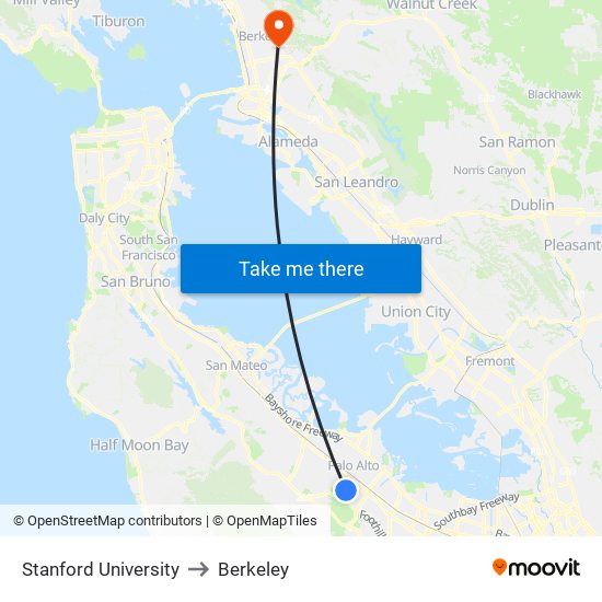 Stanford University to Berkeley map
