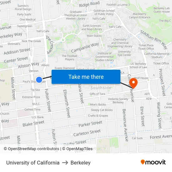 University of California to Berkeley map