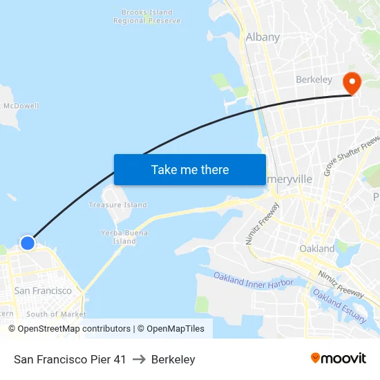 San Francisco Pier 41 to Berkeley map