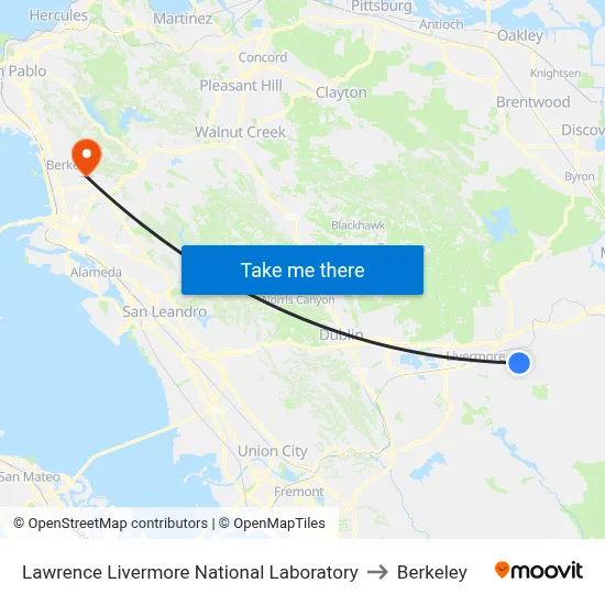 Lawrence Livermore National Laboratory to Berkeley map