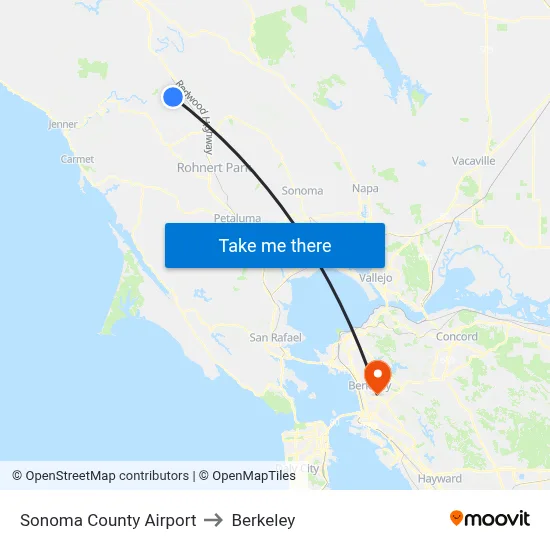 Sonoma County Airport to Berkeley map