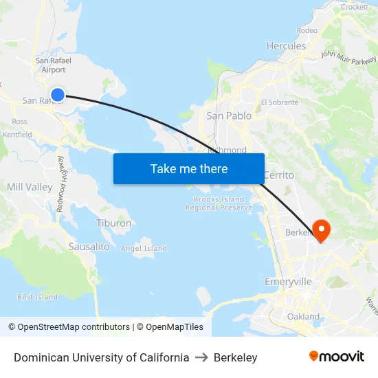 Dominican University of California to Berkeley map