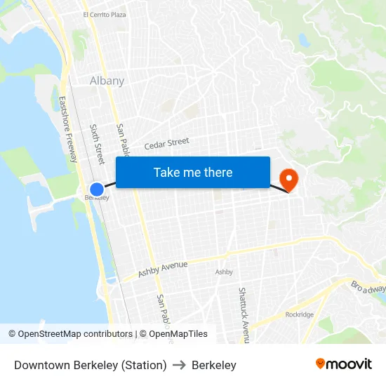 Downtown Berkeley (Station) to Berkeley map