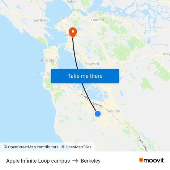 Apple Infinite Loop campus to Berkeley map