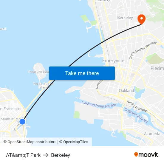 AT&amp;T Park to Berkeley map