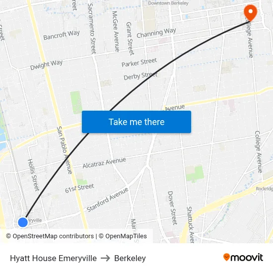 Hyatt House Emeryville to Berkeley map