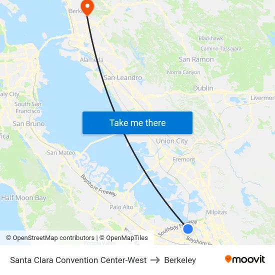 Santa Clara Convention Center-West to Berkeley map