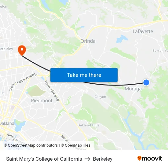 Saint Mary's College of California to Berkeley map