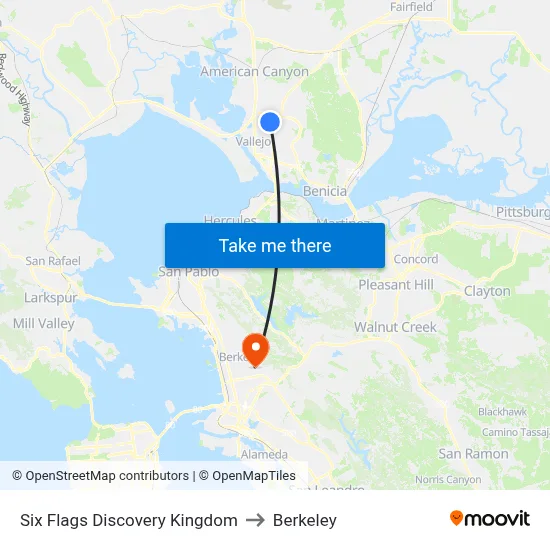 Six Flags Discovery Kingdom to Berkeley map