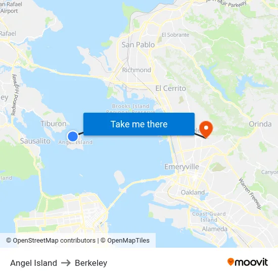 Angel Island to Berkeley map