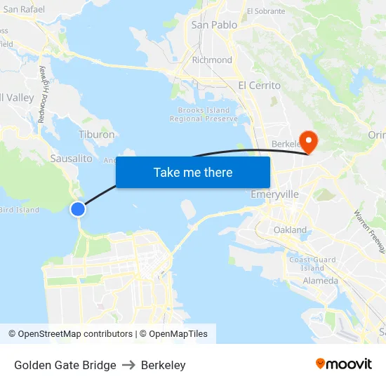 Golden Gate Bridge to Berkeley map