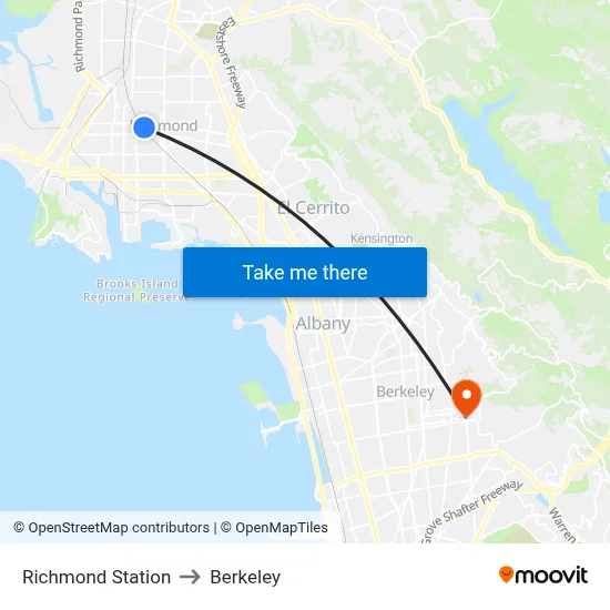 Richmond Station to Berkeley map