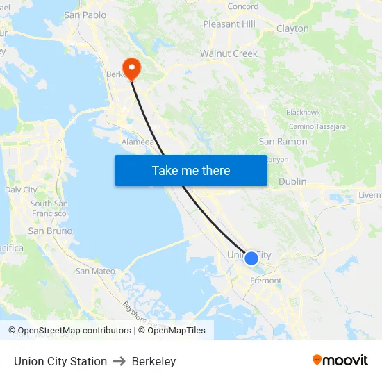 Union City Station to Berkeley map